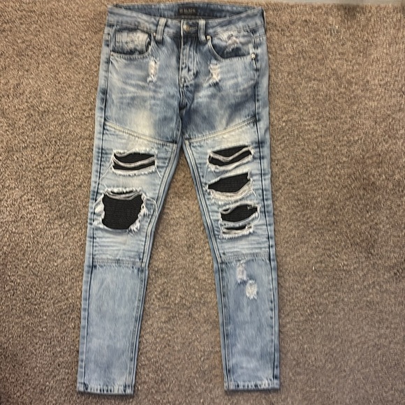 Black Premium Mens size 30waist jeans Distressed black mesh Light wash No flaws - Picture 7 of 11